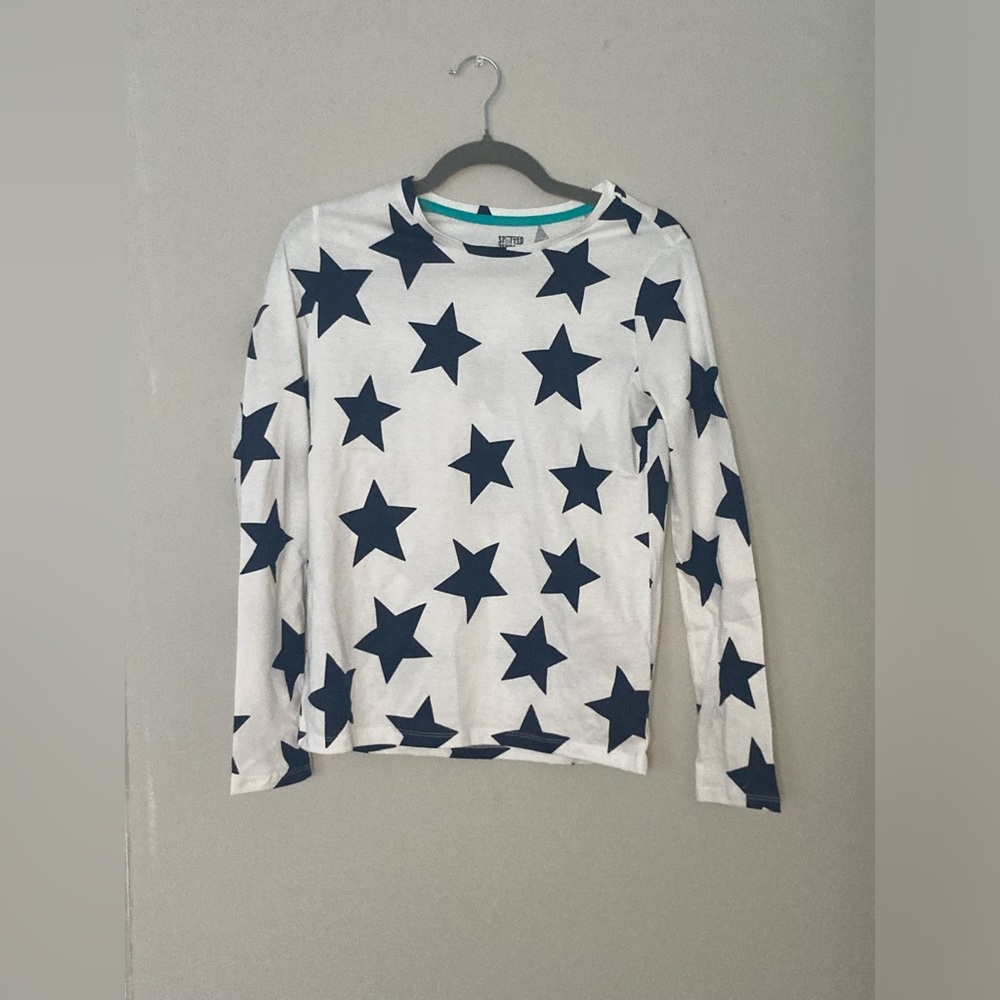 Spotted Zebra White with Navy Stars Long Sleeve Tee